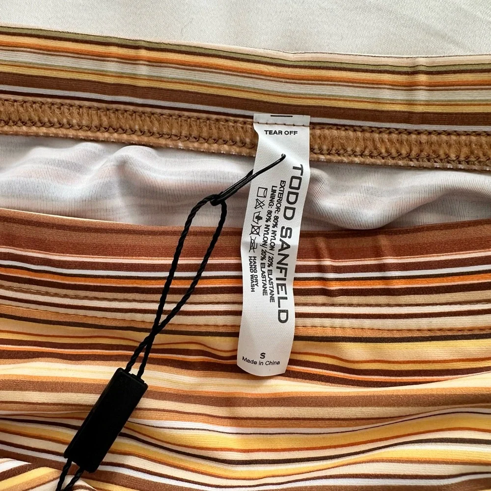 NWT Todd Sanfield Men's Striped Swim Brief in Brown and Tan